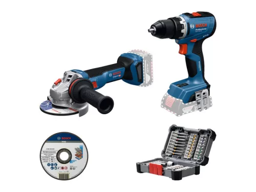 BOSCH Akkus erőcsomag GSR 18V-65 + GWS18V-11 + tartozékkészlet (akku és töltő nélkül)