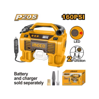   INGCO Akkus autós kompresszor 11 bar 20 V (akku és töltő nélkül)