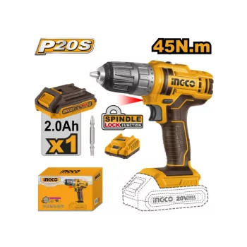   INGCO Akkus fúró-csavarozó 45 Nm 20 V (1 x 2,0 Ah akku + töltő)