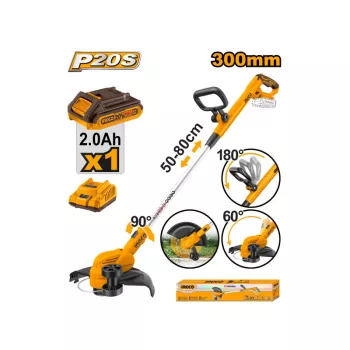   INGCO Akkus fűszegélynyíró 300 mm 20 V (1 x 2,0 Ah akku + töltő)