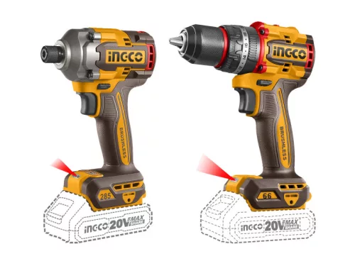 INGCO Akkus erőcsomag 20 V Ütvefúró-csavarozó 66 Nm+Ütvecsavarozó 1/4" 285 Nm (2 db akku + töltő)