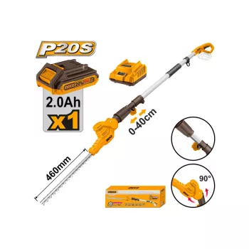  INGCO Akkus magassági sövényvágó 0-400 mm 460 mm 20 V (1 x 2,0 Ah akku + töltő)