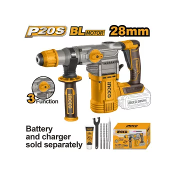   INGCO Akkus kombikalapács 4,5 J SDS-Plus szénkefe nélküli 20 V (akku és töltő nélkül)