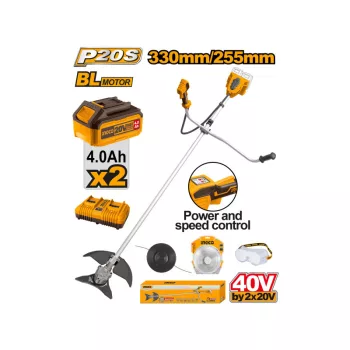   INGCO Akkus fűkasza 330 mm 2 x 20 V (2 x 4,0 Ah akku + töltő)