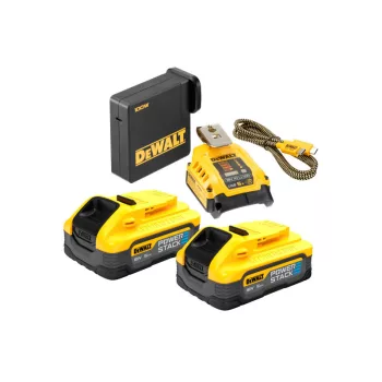   DEWALT Powerstack Akkumulátor és töltő szett USB 18 V 5 Ah (2 x 1,7 Ah) DCB094H2