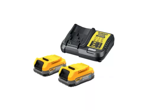 DEWALT Powerstack Akkumulátor és töltő szett 18 V (2 x 1,7 Ah) DCB1102E2