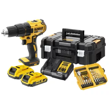   DEWALT Akkus fúrócsavarozó 18 V fúró-csavarbehajtó szettel (2 x 2,0 Ah akku + töltő + TSTAK) DCD7