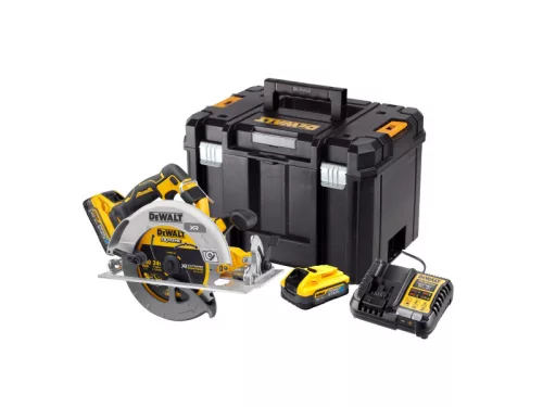 DEWALT Akkus körfűrész 18 V szénkefe nélküli 190 mm (2 x 5,0 Ah Power Stack akku + töltő + TSTAK)