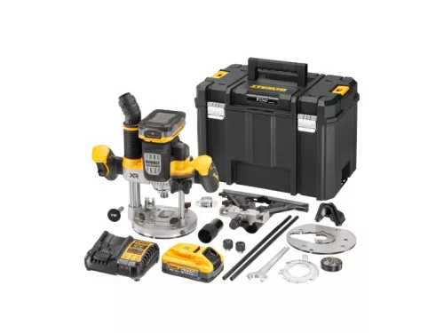 DEWALT Akkus felsőmaró 18 V 12 mm (2 x 5,0 Ah Power Stack akku + töltő + TSTAK)
