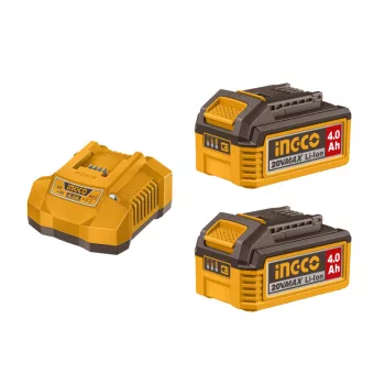   INGCO Akkumulátor és töltő szett 20 V (2 x 4,0 Ah akku + 4,0 A töltő)