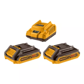   INGCO Akkumulátor és töltő szett 20 V (2 x 2,0 Ah akku + 2,0 A töltő)