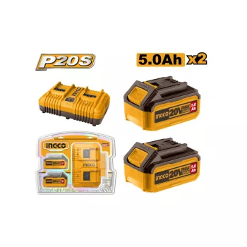   INGCO Akkumulátor és töltő szett (2 x 5,0 Ah akku + 8,0 A dupla töltő)