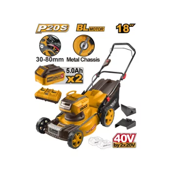   INGCO Akkus fűnyíró 460 mm 2 x 20 V (2 x 5,0 Ah akku + töltő)