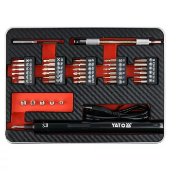   YATO Akkus precíziós csavarozó és bithegy készlet 39 részes 3,6 V Li-Ion (0,45 Ah + töltőkábel)