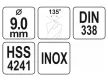 YATO Csigafúró 9,0 x 125/81 mm inox HSS Premium