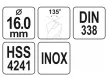 YATO Csigafúró 16,0 x 176/122 mm inox HSS Premium