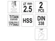 YATO Csigafúró 2,5 x 57/30 mm HSS-TiN (2 db/csomag)