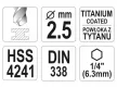 YATO Csigafúró 2,5  x 80/30 mm HSS-TiN bit befogású
