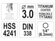 YATO Csigafúró 3,0  x 81/33 mm HSS-TiN bit befogású