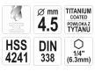 YATO Csigafúró 4,5  x 100/47 mm HSS-TiN bit befogású