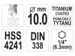 YATO Csigafúró 10,0  x 133/87 mm HSS-TiN bit befogású