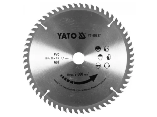 Fűrésztárcsa PVC-hez 185 x 20 mm 60T YATO