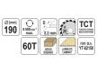 Fűrésztárcsa fához 190 x 20 mm 60T YATO