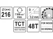 YATO Fűrésztárcsa fához 216 x 30 x 2,2 mm / 48T