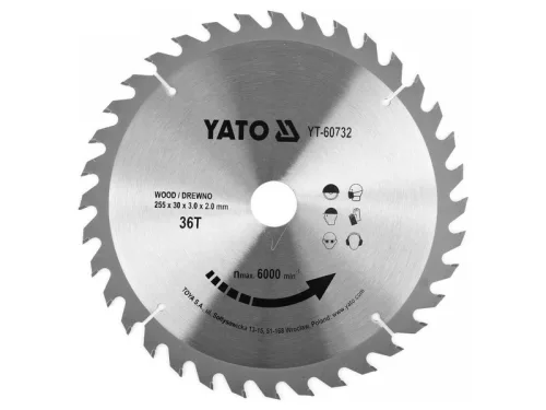 Fűrésztárcsa fához 255 x 30 mm 36T YATO