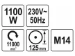 YATO Elektromos sarokcsiszoló M14 125 mm 1100 W