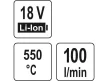 YATO Akkus hőlégfúvó 550 °C 18 V Li-Ion (akku + töltő nélkül)