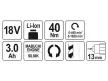 YATO Akkus fúrócsavarozó 40 Nm Japán motorral 18 V Li-Ion (2 x 3,0 Ah akku + töltő)