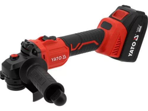 YATO Akkumulátoros sarokcsiszoló szénkefementes 125 mm 18 V ( 2 x 4 Ah akksival és 2 Ah töltővel