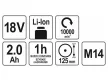 YATO Akkus sarokcsiszoló 125 mm 18 V Li-Ion (1 x 2,0 Ah akku + töltő)