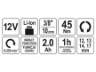 YATO Akkus sarok ütvecsavarozó 3/8" 45 Nm 12 V Li-Ion (1 x 2,0 Ah akku + töltő)