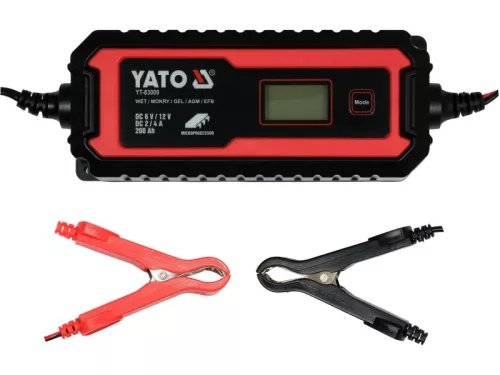 YATO Akkumulátor töltő 6/12 V 2/4 A max. 200 Ah LCD kijelző
